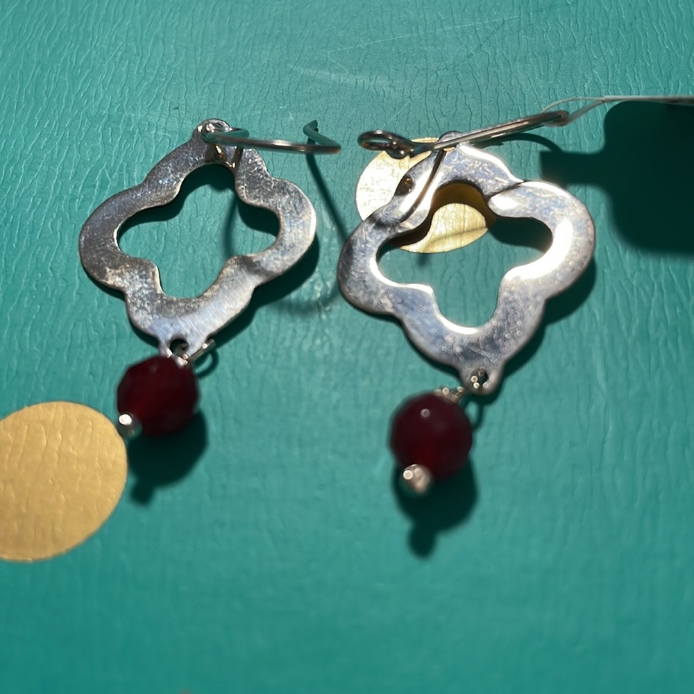 BNWOT Sterling Silver earrings with Clover pendant and red beads
